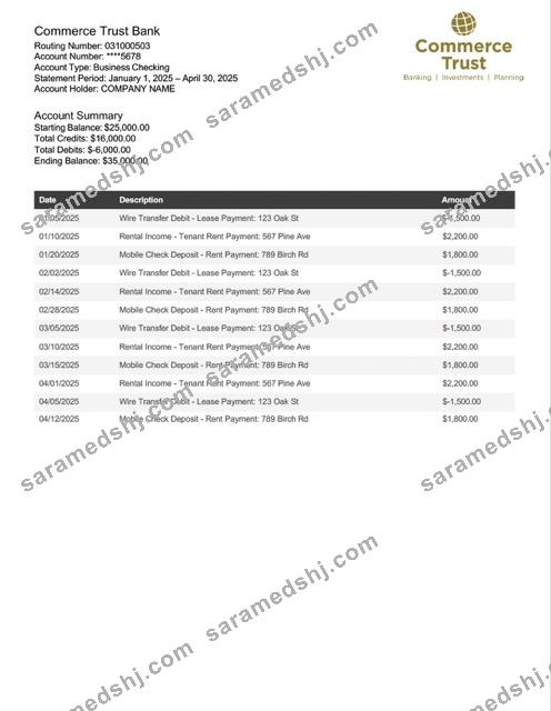 USA Commerce Trust Bank business checking Word and PDF template